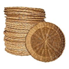 several wicker baskets stacked on top of each other