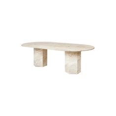 a white marble table with two legs