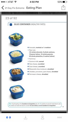 the blue container meal plan is displayed on an iphone screen, with instructions to make it easier