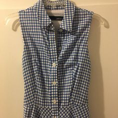 The Cutest Blue Gingham A-Line Midi Dress! Functional Buttons All The Way Down And Fully Lined. Never Worn! Fitted Blue Plaid Casual Dress, Fitted Preppy Plaid Dress For Spring, Fitted Blue Plaid Dress For Spring, Fitted Blue Plaid Cotton Dress, Casual Blue Plaid Dress For Daywear, Preppy Sleeveless Dress For Picnic, Fitted Blue Preppy Dresses, Preppy Fitted Plaid Dress For Picnic, Classic Fitted Plaid Summer Dress