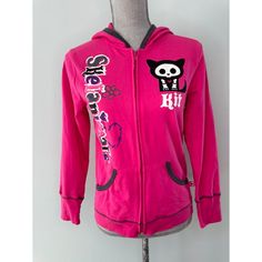 Rare Y2k Skelanimals Kit Cat Zip-Up Hoodie Pink & Grey Junior Size Xl Emo Goth Stay Cute, Edgy, And Nostalgic With This Skelanimals Kit Cat Hoodie From 2009! For Fans Of Y2k, Gothic Kawaii, And Emo Scene Fashion, This Vibrant Hot Pink Zip-Up Is A Must-Have. Featuring The Iconic Kit Cat Skelanimal Graphic On The Front With Bold Skelanimals Lettering, This Hoodie Is Both Cozy And Stylish For Everyday Wear Or Layering. Condition: Great Preowned Condition, Has A Pen Mark On Upper Left Sleeve And Som Scene Hoodie, Scene Emo Fashion, Perky Goth, Scene Clothes, Gothic Kawaii, Emo Clothes, Cat Patch, Scene Outfits, Scene Fashion