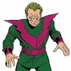 an image of a man in green and purple suit with his hands out to the side