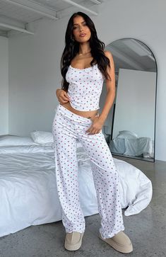 The Blissful Dreams Pyjamas Set Bloom. Head online and shop this season's latest styles at White Fox. Express delivery and AfterPay available. Comfy Pyjamas, Winter Pjs, Summer Pjs, Pyjamas Set, Cute Shop, Cute Pajama Sets, Straight Fit Pants, Pajamas Comfy, Sleep Tight