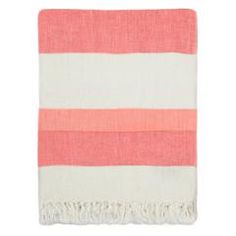 an orange and white striped towel on a white background