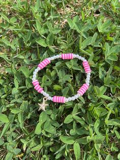 Handmade Pink Bracelets For The Beach, Sea Shell Clay Bead Bracelet, Starfish Clay Bead Bracelet, Blue Starfish-shaped Beaded Bracelets As Gift, Starfish-shaped Bracelets With Colorful Beads As Gifts, Starfish Bracelet, Pink Bracelet, Clay Beads, Starfish