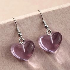 This Pair Of Kawaii Style Heart Earrings Is A Wonderful Addition To Your Wardrobe And Your Style! A Fun Wear! Boho Drop Earrings, Clear Heart, Jewelry Heart, Kawaii Style, Earrings Purple, Tassel Drop Earrings, Beads Earrings, Heart Drop Earrings, Rhinestone Studs