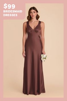 the bridesmaid dress is $ 99 and it has a v - neckline