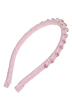 SALE ON SALE - Take and Extra 50% Off Sale Styles - Discount Applies in Cart. Sale items purchased during our Sale on Sale promotion are final sale. The L. Erickson Haisley Headband features a fun and feminine design, suitable for various occasions. This headband is a delightful accessory that effortlessly combines playful charm with a touch of glamour. The 1/2-inch wide band is carefully wrapped in luxurious satin ribbon, creating a smooth and comfortable fit. Large crystals strategically place Summer Headband, Pink Head Band, Cute Blue Hair Accessories With Headband, Blue Headband For Summer, Elegant Blue Summer Headband, Elegant Blue Headband, Eva Hair, Adjustable Blue Headband, Hair Accessories Ponytail