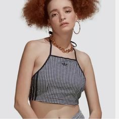 Brand New With Tags. No Flaws Or Wear. Adidas Originals Strappy Gingham Designed Halter Neck Top. Trefoil Logo. 51% Cotton 48% Rayon 1% Elastane. Halterneck And Back Ties. Open Back. Adidas Tops For Summer, Casual Houndstooth Top For Summer, Summer Casual Houndstooth Top, Casual Houndstooth Summer Top, Summer Cotton Houndstooth Pattern Tops, Sporty Fitted Halter Top With Built-in Bra, Sporty Stretch Halter Top With Built-in Bra, Gingham Halter Top, Sleeveless Cotton Halter Top With Built-in Bra