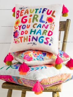 Cozy Pillow|Ombre Beautiful Girl-view 1 Pretty Throw Pillows, Cozy Throw Pillows, Hand Embroidered Pillows, Artsy Design, Tapestry Blanket, Coastal Boho, Cozy Pillow, Girl’s Room, Big Girl Rooms