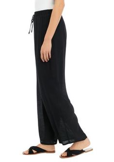 A relaxed fit gives a casual feel to these pants from A. Byer. | A. Byer Juniors' Easy Pants, Black, Large Casual Full-length Pull-on Bottoms, Casual Full Length Pull-on Bottoms, Black Relaxed Fit Pull-on Pants, Casual Ankle-length Harem Pants For Loungewear, Black Straight Pants With Pull-on Style, Spring Black Straight Leg Harem Pants, Black Straight Leg Casual Harem Pants, Black Straight Leg Summer Pants, Casual Black Straight Leg Harem Pants