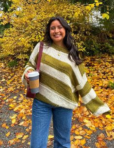 The Poppy Olive and Cream Striped Oversized Sweater is the coziest and cutest sweater for your day-to-day outfits! Olive and cream striped fabric shapes this oversized sweater with a round neck, a tunic length, and bubble sleeves. Features ribbed accents at the hem. Style your favorite baggy jeans for a casual look. DETAILS & FIT Oversized Fit. 55% Cotton/30% Acrylic/15% Nylon Hand wash cold. Imported. Big Striped Sweater Outfit, Green Fall Sweater, Graduation Outfit Inspiration, Rust Orange Sweater Outfit, Oversized Crewneck Outfit Fall, Fall Outfits Cute Casual, Fall Oversized Sweater Outfits, Stripes Sweater Outfit, Fall Sweater Crochet