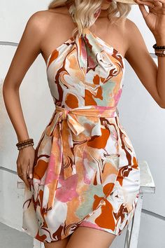 Details: Material: Cotton Polyester Style: Bohemian, Elegant Pattern Type: Print, Flowers Element: Bandage Neckline: Halter Silhouette: Printed Sleeve Length: Sleeveless Clothing Length: Short Type: Full Print Size(in) Bust Waist Hips Dresses Length S 35.4 27.2 38.6 29.5 M 37 28.7 40.2 30.3 L 39.4 31.1 42.5 31.1 XL 41.7 33.5 44.9 31.9 Tips:Due to the many variations in monitors, the color in the image could look slightly different, please take physical design and color shall prevail.Please allow 0.4"-1" differs due to manual measurement. Fitted Multicolor Printed Halter Dress, Multicolor Floral Print Halter Dress, Multicolor Fitted Bohemian Halter Dress, Bohemian Fitted Multicolor Halter Dress, Fitted Bohemian Multicolor Halter Dress, Fitted Bohemian Halter Dress With Floral Print, Multicolor Floral Print Halter Neck Mini Dress, Spring Multicolor Halter Dress With Tie Back, Multicolor Tie Back Halter Dress For Spring