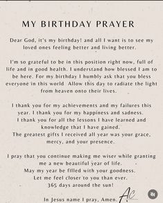 a poem written in black and white with the words,'my birthday prayer '