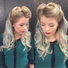 What's Old Is New Again! V is for Victory Rolls by @manderyo hotonbeauty.com vintage hairstyle blonde hair color Cabelo Pin Up, Rockabilly Mode, 1950s Hairstyles, Victory Rolls, Rockabilly Hair, Pin Up Hair, Retro Hairstyles