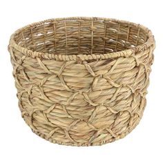 a round woven basket is shown on a white background