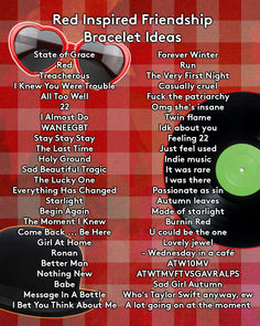 a red and white checkered table cloth with two vinyl records on it, one has the words'red inspired friends '