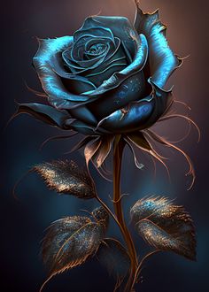 a painting of a blue rose on a dark background