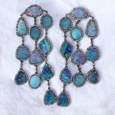 ⚫ Genuine 5.52 Ct Pave Diamond Blue Opal Gemstone Chandelier Earring 14k Yellow Gold 925 Silver Fashion Jewelry Christmas Gift For      Her ⚫ This earring Made With Genuine Blue Opal Pave Diamonds in 14k Gold & Silver, ⚫ Pave Diamond Opal Chandelier Earrings, 14k Gold & Silver Jewelry. ⚫ Gemstone Chandelier, Birthstone Earrings, Silver Earrings, Opal Earrings, Gemstone Earrings, Everyday Jewelry ⚫ Special customize for Mother's Day, Anniversary, Birthday Gift, Valentine, Christmas.  ⚫ Item Details: Gross Weight:26.18 Grams 14k Yellow Gold Weight:4.64 Grams 925 Sterling Silver Weight:15.53 Grams Diamond Weight:5.52 Carats Opal Weight:24.52 Carats Item Size 86x27 mm Item SKU: AE-2633 Gemstone color may vary due to nature and availability. This is a made-to-order design. Please allow 7-10 day Champagne Jewelry, Ear Wrap Earrings, Champagne Earrings, Gold Earrings Wedding, Engagement Earrings, Silver Jewelry Fashion, Birthstone Earring, Christmas Gift Jewelry, Yellow Gold Earring