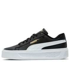 (WMNS) PUMA Smash Platform v3 Sneakers 'Black White' 390758-02 Black Synthetic Sneakers With Puma Logo, Sporty Black Puma Sneakers, Black Low-top Platform Sneakers With Perforated Toe Box, Black Synthetic Slip-on Platform Sneakers, Black Slip-on Puma Sneakers, Fashion Performance, Stylish Sneakers, Sneakers Black, Your Perfect