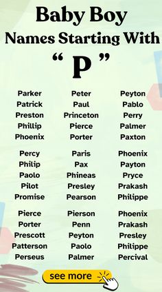 a baby boy names starting with p and the letter p in front of it is an image