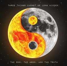 an orange and black yin - yang symbol is shown in front of a full moon