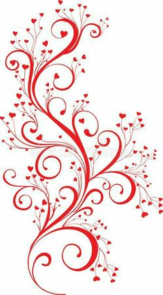 red swirly flowers and hearts on white background royalty free stock images for valentines day