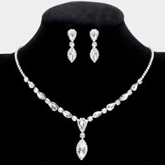 Teardrop Rhinestones Jewelry Set, Teardrop Cubic Zirconia Jewelry Sets With Rhinestones, 2023 Prom, Silver Necklace Set, Glass Crystal, Pierced Earrings, Earings Piercings, Necklace Set, Lobster Clasp