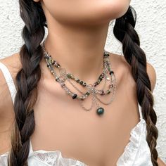 Description:Chic Layered Turquoise Stone Tassel NecklaceSpecifications:Material: Alloy Metal. Copper. Natural Turquoise Chain Color: SilverSize: 13.7" + 2.7" extWeight: 0.91 oz/pcFeatures & Details:Embrace the bohemian spirit with this stunning Chic Layered Turquoise Stone Tassel Necklace. The necklace features multiple layers of natural turquoise stones. creating a unique and eclectic mix of chic and classic styles.Made with hypoallergenic materials. this necklace is a great choice for individuals with sensitive skin. You can wear it with confidence and comfort. knowing that it won't cause any irritation or discomfort.The versatile design of this necklace allows you to effortlessly match it with various outfits. Whether you're attending a wedding. banquet. costume party. engagement party. Bohemian Beaded Choker With Clavicle Chain, Green Bohemian Dangle Crystal Necklace, Bohemian Turquoise Jewelry With Chain, Bohemian Dangle Clavicle Chain Choker, Bohemian Crystal Necklace With Round Beads And Adjustable Chain, Green Bohemian Jewelry With Clavicle Chain, Bohemian Green Jewelry With Clavicle Chain, Bohemian Beaded Choker Chain Necklace, Bohemian Green Clavicle Chain Jewelry