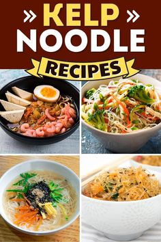 several different pictures with the words keep noodle recipes written on them and images of various foods in bowls