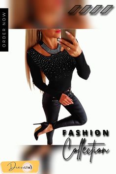 Sale Women T-shirt Knit Halter Beading Tops Sexy Hollow Out Black Red Ladies Tee Shirt Spring Slim Tops Long Sleeve Camisa D30 Chic Stretch T-shirt For Night Out, Long Sleeve T-shirt For Fall Party, Black Rhinestone T-shirt For Party, Stretch Crew Neck Top For Party, Party Top With Stretch And Crew Neck, Stretch Long Sleeve T-shirt For Night Out, Stretch Crew Neck Top With Rhinestones, Fitted Long Sleeve T-shirt For Party, Trendy Long Sleeve Tops For Party Season