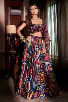 Shop for Saaksha and Kinni Multi Color Chiffon Abstract Print Blouse for Women Online at Aza Fashions Flare Blouse, Multi Color Blouse, Color Abstract, Celebrity Design, Elegant Saree, Blouse For Women, Satin Color, Blouse Online, Sweetheart Neck