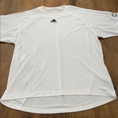 Brand New Color - White & Navy Blue Size - Large White Sporty Moisture-wicking Shirt, White Sporty Shirt With Moisture-wicking, Sporty White Moisture-wicking Shirt, Wardrobe Fails, Venom Shirt, Band Tee Shirts, Black Patch, Drawstring Waist Shorts, Adidas Climalite