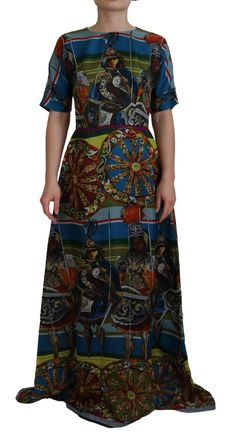 Dolce & Gabbana Multicolor Sicily Silk A-line Long Gown Dress Long Gown Dress, Silk Dress Long, Dolce Gabbana Dress, Dolce E Gabbana, Gown Dress, Long Gown, Dolce & Gabbana, Signature Logo, Pure Silk