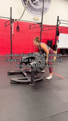 a woman squats on a bench in a gym with the caption that reads, if