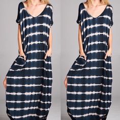 This Bohemian Tie Dye Maxi Dress Has A Loose Fit, Pockets And Slits On The Sides. This Dress Is Super Comfy And A Great Addition To Your Spring And Summer Wardrobe. Sizes: S M L Large L Can Fit Up To Size Xl Because Of Oversized Fit Please Not Every Dress Has A Distinct Tie Dye Pattern And Will Not Look Exactly Like The One Pictured. Color Is Like A Dark Blue Black And Cream Casual Long Dresses With Side Slits, Oversized V-neck Maxi Dress For Day Out, Casual Oversized Maxi Dress For Day Out, Casual Black Maxi Dress With Side Slits, Casual Oversized Dress With Side Slits, Casual Oversized Maxi Dress, Oversized Black Dress For Day Out, Oversized Casual Maxi Dress, Oversized Maxi Dress For Day Out