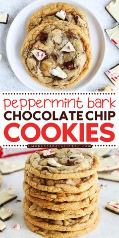 Try Peppermint Bark Chocolate Chip Cookies for a tasty Christmas dessert idea! These cookies are filled with peppermint bark, chocolate chips, and flaked sea salt. They’re vegetarian and a great holiday baking recipe. Give it a try! Peppermint Cookies Chocolate, Christmas Cookies Chocolate, Cookies With Peppermint, Holiday Cookie Exchange Party, Peppermint Chocolate Chip Cookies, Delicious Holiday Desserts, Cookie Exchange Party