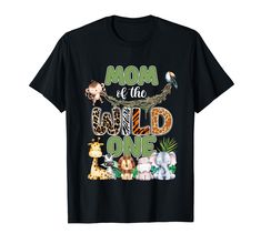 PRICES MAY VARY. Mom of the Wild One Zoo Safari Birthday Party T Shirt featuring a the phrase Mom of the Wild One with a Lion, Giraffe, Elephant, zebra and Elephants, Crocodiles, leopard. Check out our brand for more kids and toddlers Zoo themed birthday party This Funny Jungle Safari Wild Birthday Boy Party top makes a unique Gift Idea for any Toddler Boy who loves Animals and Zoo matching Jungle Safari decorations, supplies or favors. Lightweight, Classic fit, Double-needle sleeve and bottom h Jungle Safari Decorations, Zoo Themed Birthday Party, 1st Birthday Safari, Wild One 1st Birthday, The Wild One, Safari Decorations, Safari Birthday Party, Safari Birthday, Wild One