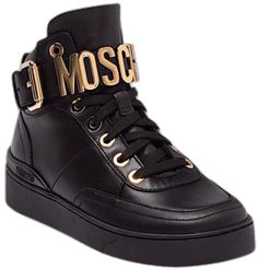 Moschino Shoes, Moschino Logo, Leather High Tops, Moschino, High Tops, High Top Sneakers, Lace Up, Heels, Sneakers