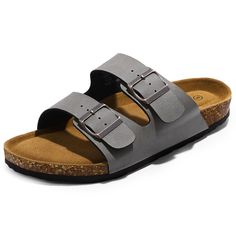 PRICES MAY VARY. Adjustable metal buckles - These sandals for men with handy adjustable button can adapt to your feet width at ease, breathable sandals slippers keep feet refreshing and comfy. Durable and Lightweight - Our slip-on sandals eature durable yet extremely lightweight cork insoles that provide superior foot support when lounging at home or walking by the beach. Fashion - Concise trendy strap and simple color makes it fashionable and beautiful. Classic open heel and open toe style is e Mens Slides Sandals, Pull And Bear Men, Cork Footbed Sandals, Mens Slides, Open Toed Heels, Slides Sandals, Womens Sandals Flat, Simple Colors, Walking By