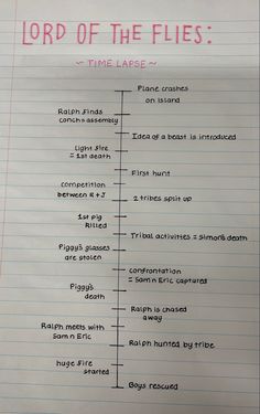 the lord of the flies is written on a piece of lined paper with red writing