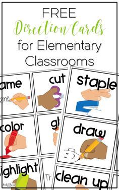 four different classroom cards with the words cut and pastel on them, including one for each