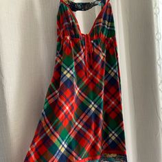 Brand New Never Worn Gorgeous Free People Dress Sits Just Above The Knee. Plaid Summer Holiday Dress, Plaid Cotton Sundress For The Beach, Multicolor Cotton Holiday Dress, Multicolor Cotton Dress For Holiday, Casual Plaid Holiday Dress, Holiday Multicolor Cotton Dress, Plaid Cotton Beach Dresses, Cotton Plaid Dress For Beach, Bohemian Cotton Plaid Dress