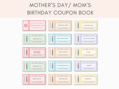 the mother's day / mom's birthday coupon book is filled with coupons