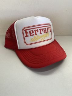 Vintage Ferrari Trucker Hat Ferrari Racing Hat snapback Unworn Red Cap New Vintage style Hat appears to be unworn and brand new.  See photos We ship ultra-fast too usually same day. We also ship worldwide. Red Retro Trucker Hat For Streetwear, Retro Red Snapback Trucker Hat, Retro Red Trucker Baseball Cap, Red Trucker Snapback Hat For Sports Events, Red Sporty Trucker Hat With Curved Brim, Sporty Red Trucker Hat With Curved Brim, Retro Red Visor Baseball Cap, Retro Red Hats For Baseball Season, Red Retro Hats For Baseball Season