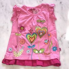 Danish Brand Me Too Fun Tunic, Embroidered, Rhinestones New With Tags Smoke And Pet Free Home Cute Cotton Top With Floral Applique, Cute Cotton Tops With Floral Applique, Cotton Tops With Floral Applique In Cute Style, Pink Cotton Tops With Floral Applique, Red Tops For Spring Playtime, Summer Pink Top With Floral Applique, Summer Pink Tops With Floral Applique, Pink Cotton Shirt For Playtime, Pink Spring T-shirt For Playtime