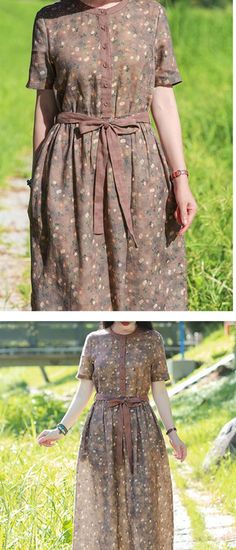 Print Women Dresses Ramie Casual Spring Linen Women Dresses Short Sleeve Summer Dresses, Summer Linen Dresses, Organic Colors, Summer Linen, Loose Style, Casual Spring, Linen Women, Linen Dresses, Women Dresses