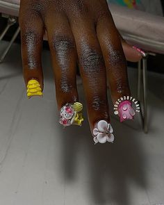 Nails With Acrylic Flowers, Medium Duck Nails, Eyeball Nails, Baddie Tattoos, Camo Nails