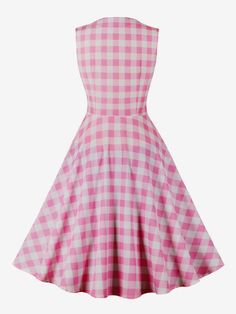 1950s Audrey Hepburn, Plaid Christmas Dress, Pink Plaid Dress, Vestidos Color Rosa, Dress Christmas, Vintage 1950s Dresses, Neckline Designs, Vestidos Vintage, Pink Gingham