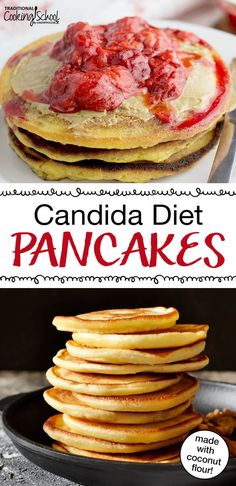 pancakes are stacked on top of each other and the words canada diet pancakes above them